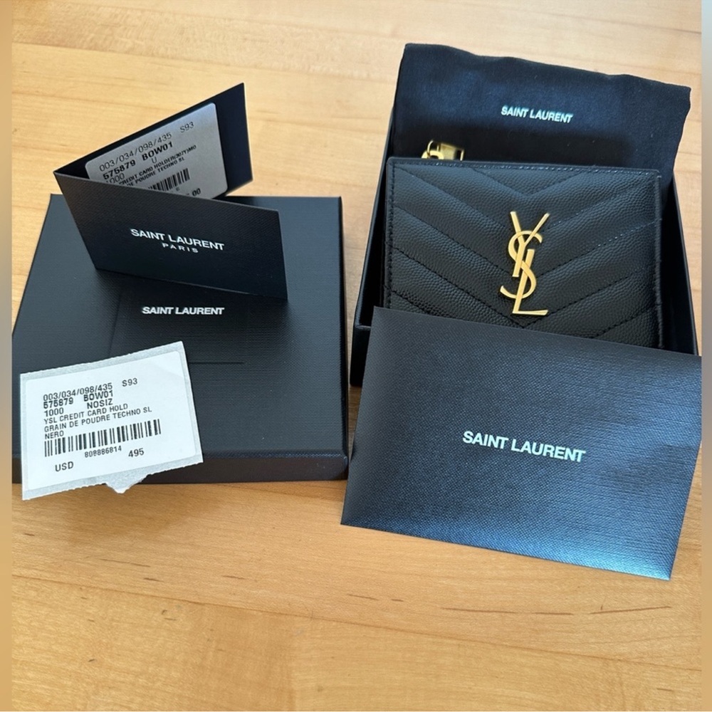 Saint Laurent Quilted Black Wallet with Gold Monogram